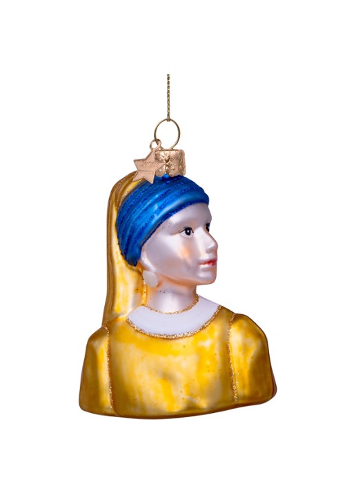 Vondels Johannes Vermeer Meisje met de Parel kersthanger 8 cm - detail 3 multicolor