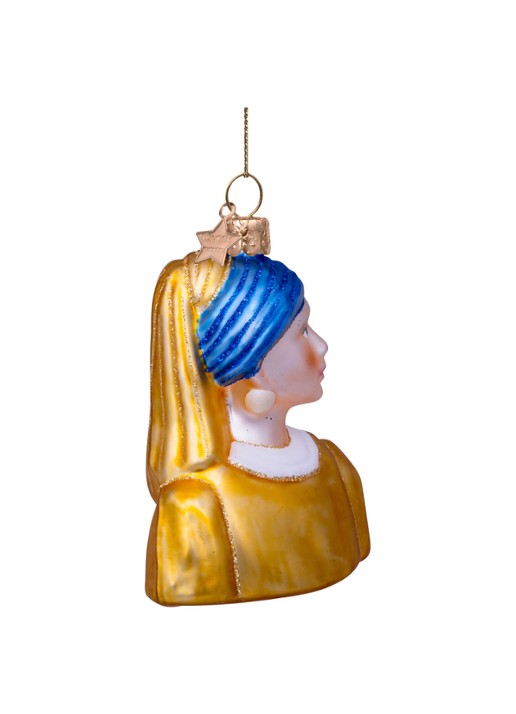 Vondels Johannes Vermeer Meisje met de Parel kersthanger 8 cm - detail 4 multicolor
