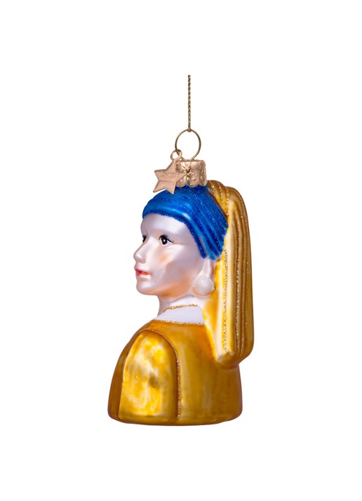 Vondels Johannes Vermeer Meisje met de Parel kersthanger 8 cm - detail 6 multicolor