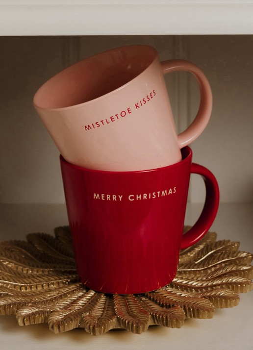 Vondels Mistletoe Kisses kerstmok 500 ml - voorkant 2 roze