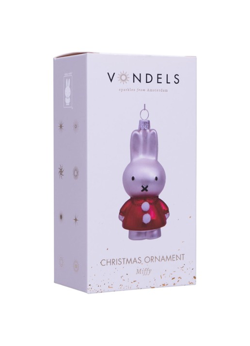 Vondels Nijntje/Miffy in kerstjurk kersthanger 11,5 cm - detail rood