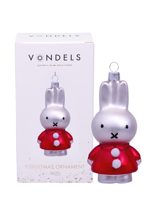 Vondels Nijntje/Miffy in kerstjurk kersthanger 11,5 cm - voorkant 5 rood