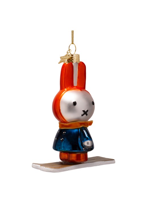 Vondels Nijntje-Miffy op Skiën kersthanger 12 cm - voorkant 2 oranje