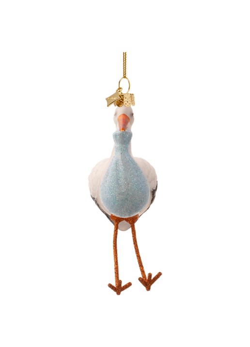 Vondels Ooievaar Met Baby kersthanger 11,5 cm - detail blauw