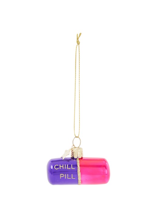 Vondels Opal Chill Pill kersthanger 4 cm - voorkant roze