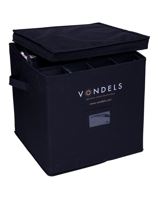Vondels Opbergdoos kersthangers / kerstballen 34 x 34 cm - detail zwart