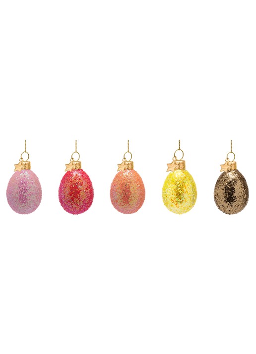 Vondels Paasei met glitter paasornament 6 cm set van 5