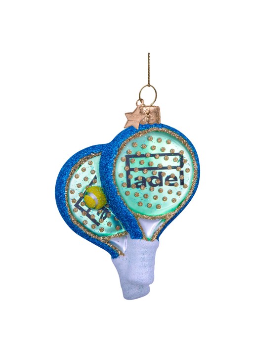 Vondels Padel Racket kersthanger 9,5 cm - voorkant multicolor