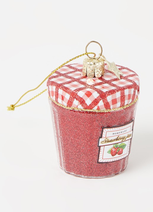 Vondels Red Strawberry Jam Jar kersthanger 5 cm - detail 3 steenrood