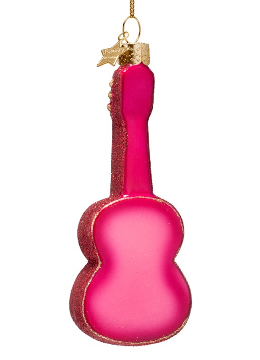 Vondels Roze Gitaar kersthanger 13 cm - achterkant roze