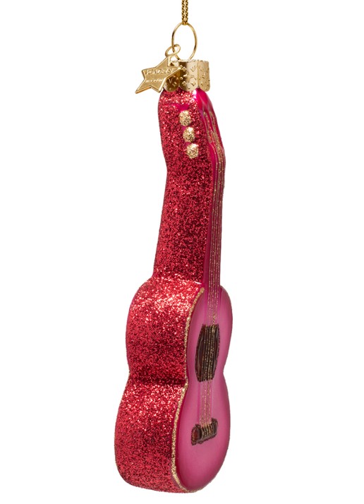 Vondels Roze Gitaar kersthanger 13 cm - voorkant 3 roze