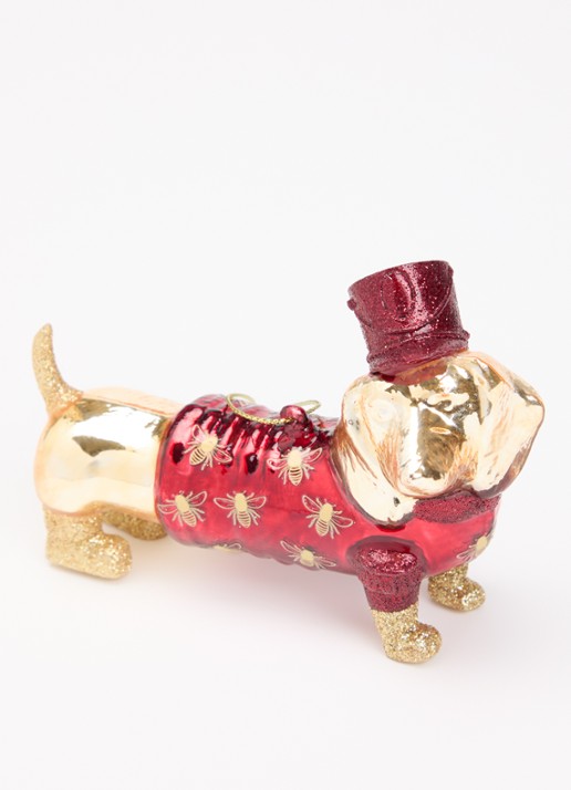 Vondels Special de Bijenkorf dachshund kersthanger 8 cm - detail 2 goud