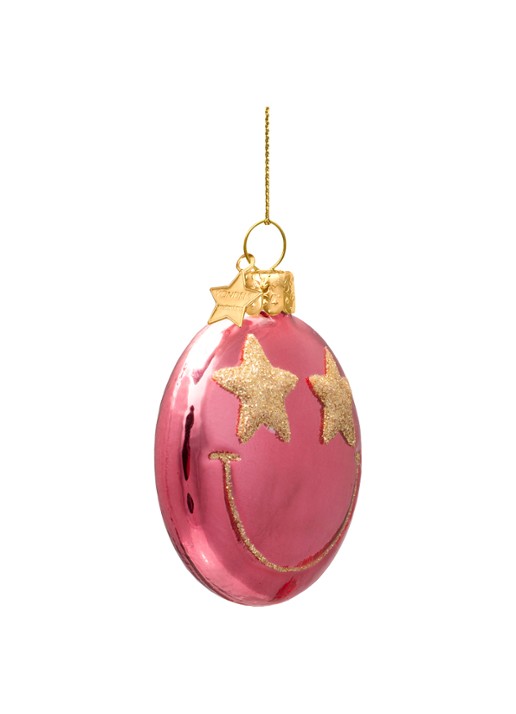 Vondels Starry Eyed Smiley kersthanger 7 cm - detail roze