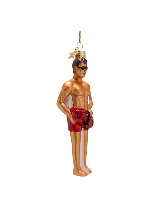 Vondels Strandwacht Man kersthanger 14 cm - voorkant 4 rood