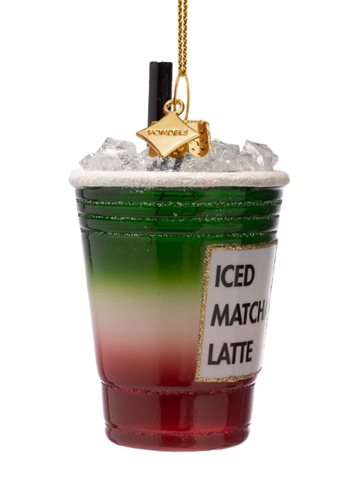Vondels Strawberry Iced Matcha kersthanger 10 cm - detail bronsgroen