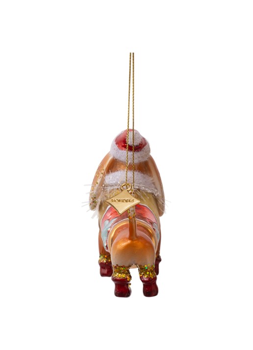 Vondels Teckel met kerstmuts kersthanger 9 cm - achterkant 4 bruin
