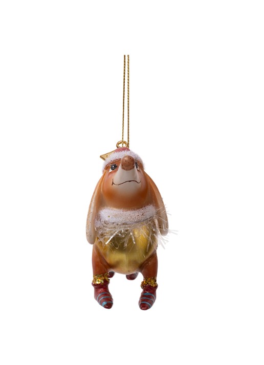 Vondels Teckel met kerstmuts kersthanger 9 cm - detail bruin