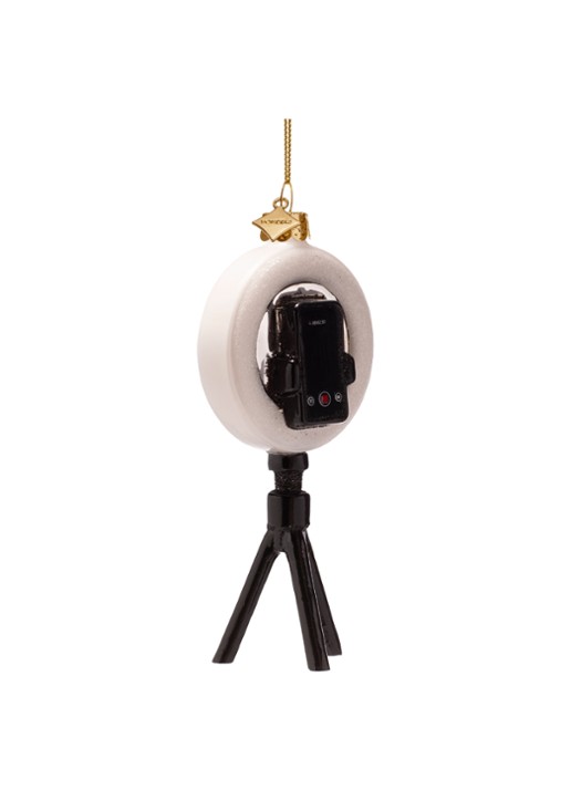 Vondels Telefoon Met Ring Light kersthanger 12,5 cm - voorkant 2 zwart