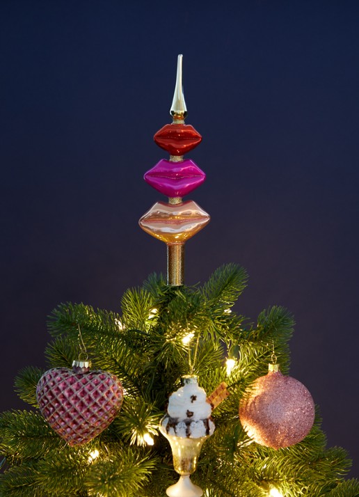 Vondels Tree Topper Glass Lips piek 26 cm - voorkant 3 roze