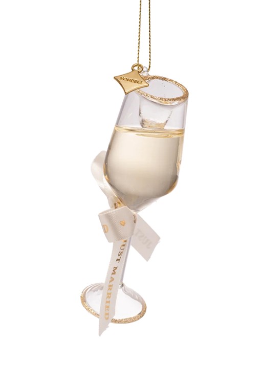 Vondels Trouwerij Champagneglas kersthanger 13 cm - detail 3 transparant