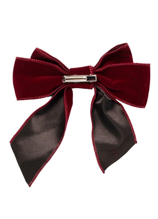 Vondels Velvet bow with clip set of 2 pink 20cm - voorkant 2 bordeauxrood