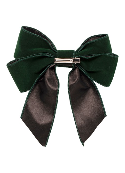 Vondels Velvet bow with clip set of 2 pink 20cm - voorkant 3 donkergroen