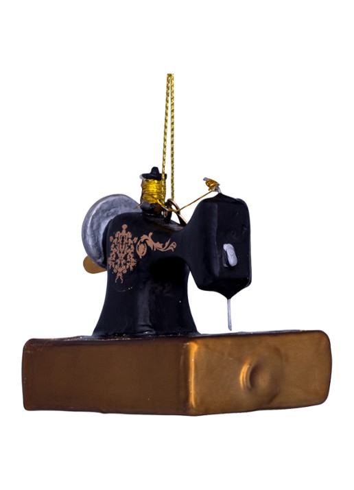 Vondels Vintage Naaimachine kersthanger 6 cm - detail bruin