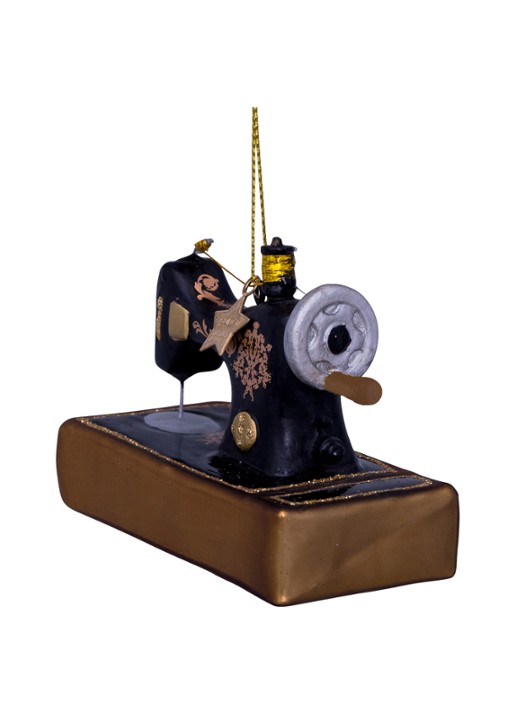 Vondels Vintage Naaimachine kersthanger 6 cm - voorkant 4 bruin