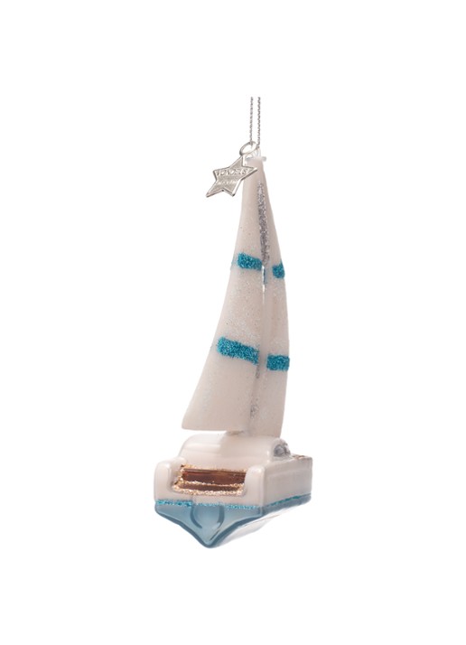 Vondels Zeilboot kersthanger 13 cm - voorkant 2 wit