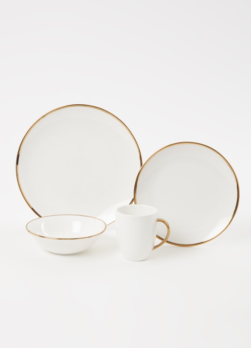 vtwonen Gold Dinnerware Raw serviesset 16-delig - voorkant 2 goud