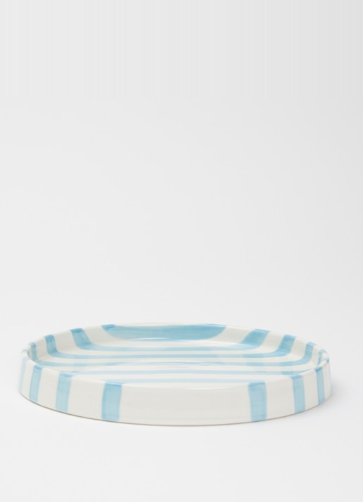 vtwonen Stripes ontbijtbord 20 cm  - voorkant 2 lichtblauw