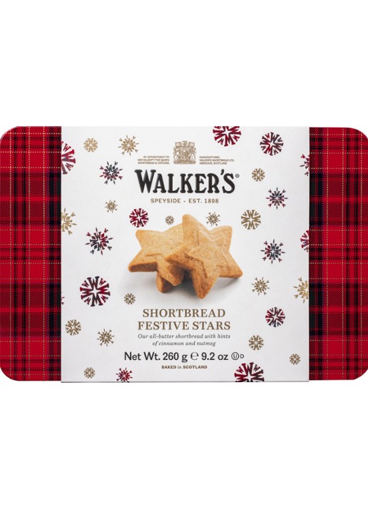 Walkers Festive Stars roomboterzandkoekjes in blik 260 gram