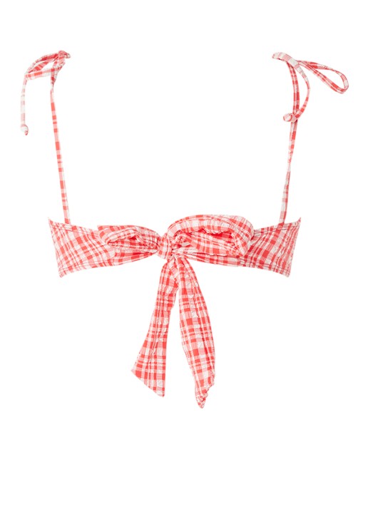 Warehouse Longline beugel bikinitop met gingham dessin - achterkant steenrood