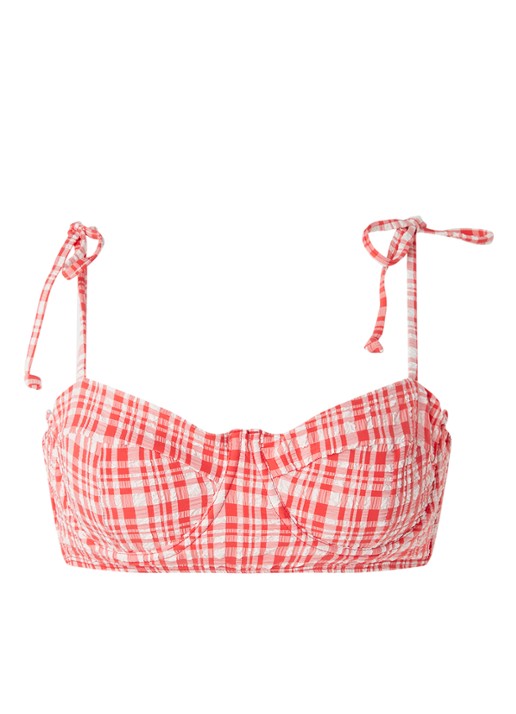 Warehouse Longline beugel bikinitop met gingham dessin - voorkant 2 steenrood