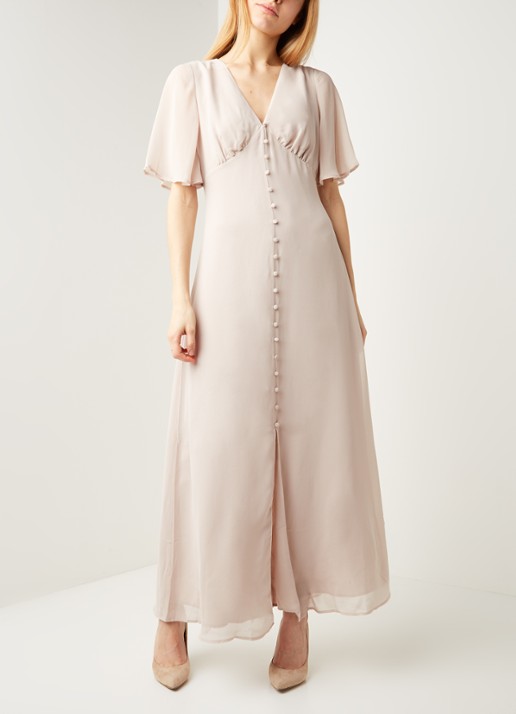 Warehouse Maxi jurk met vlindermouw en keyhole - detail 2 taupe