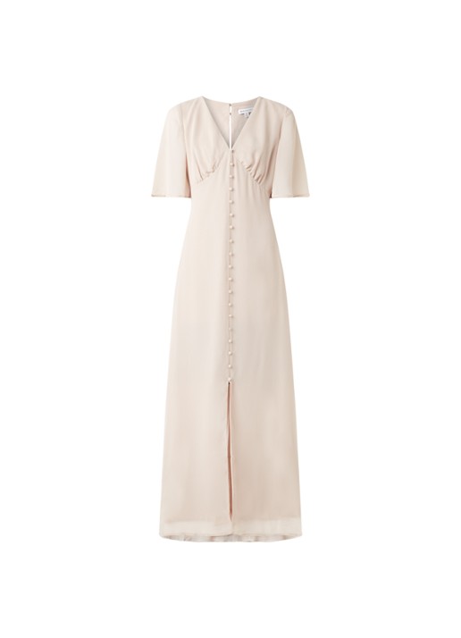 Warehouse Maxi jurk met vlindermouw en keyhole - voorkant 3 taupe