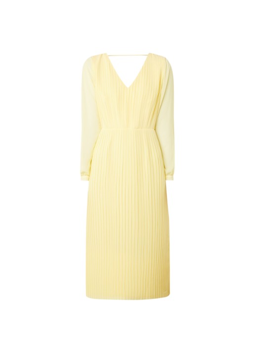 Warehouse Midi jurk met V-hals en plissé  - voorkant 2 geel