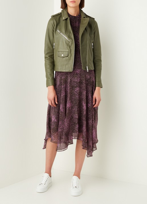 Whistles Agnes cropped bikerjack van schapenleer - voorkant 2 mosgroen