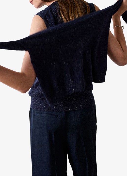 Whistles Annie top met lurex - achterkant 4 donkerblauw