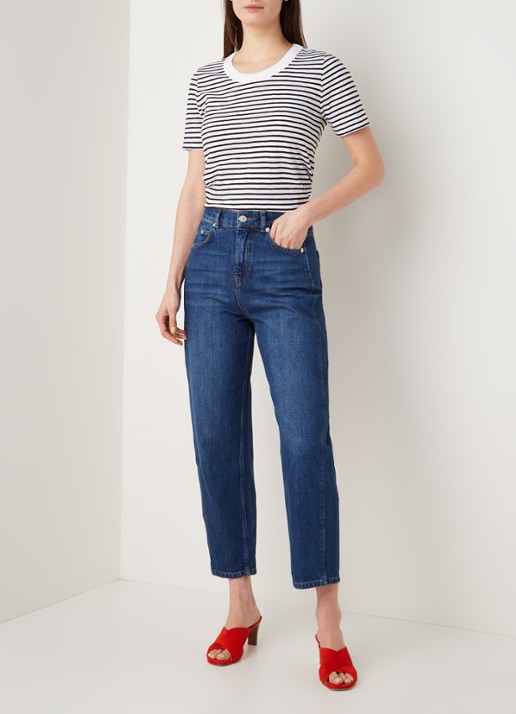 Whistles Barrel high waist cropped tapered jeans met medium washing - voorkant 5 indigo