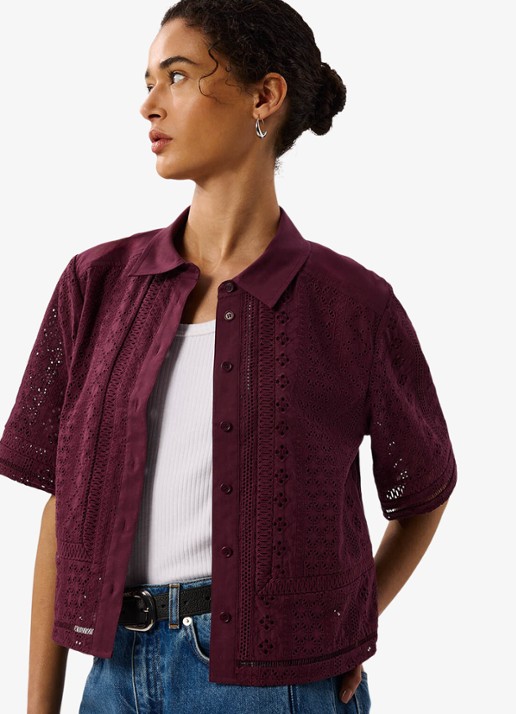 Whistles Blouse met broderie - detail 5 bordeauxrood