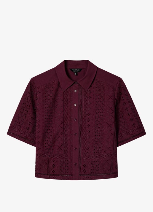 Whistles Blouse met broderie - voorkant bordeauxrood