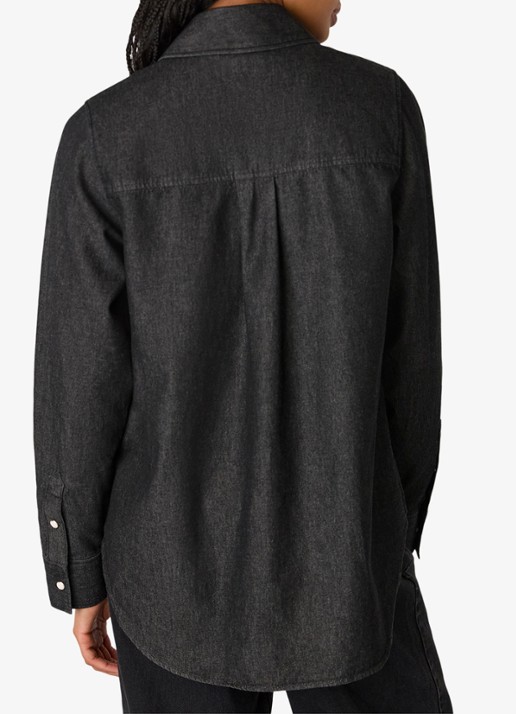 Whistles Blouse van denim met borstzak - achterkant 5 donkergrijs