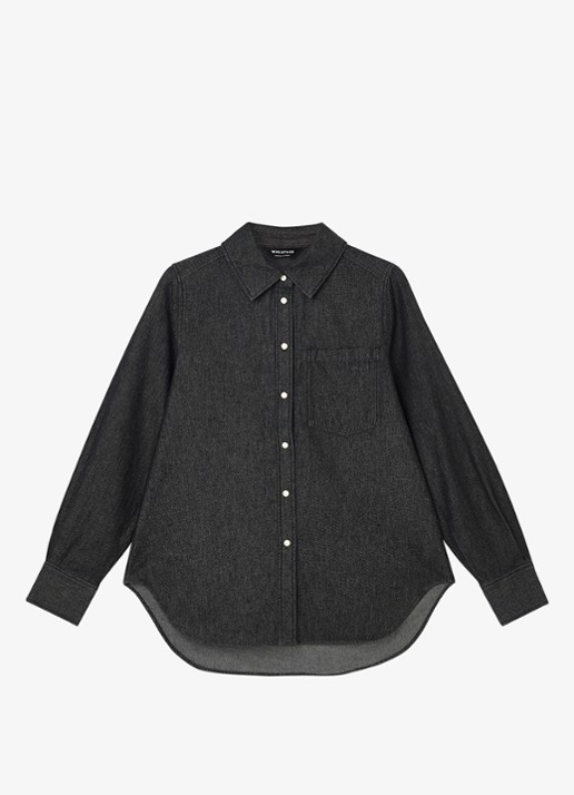 Whistles Blouse van denim met borstzak - voorkant 3 donkergrijs