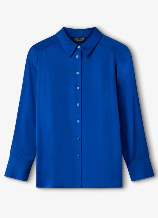 Whistles Blouse van satijn  - voorkant 3 kobaltblauw
