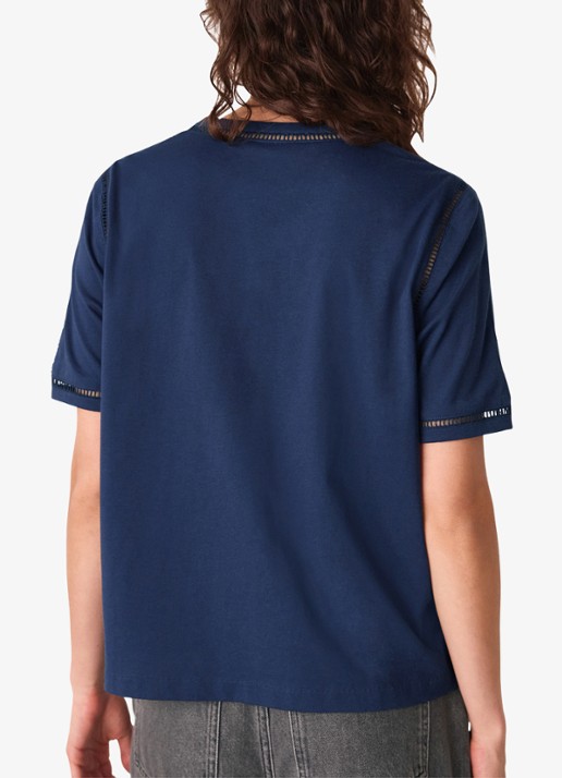 Whistles Broderie T-shirt met opengewerkt dessin - achterkant donkerblauw