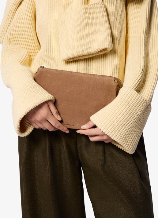 Whistles Clutch met logo - voorkant 2 taupe