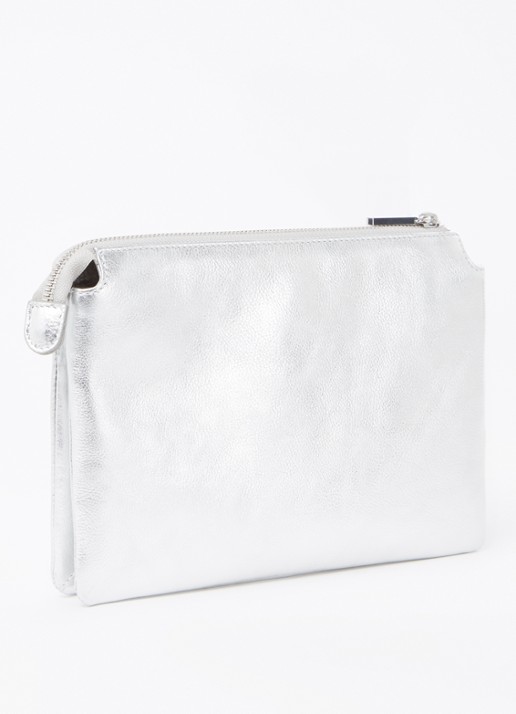 Whistles Clutch van leer met metallic finish  - achterkant zilver