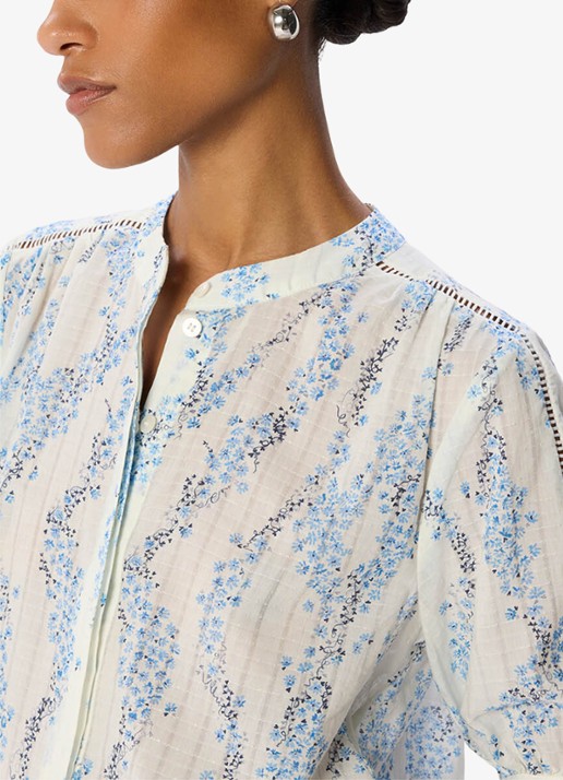 Whistles Ditsy Stem blouse met print en pofmouw - detail 5 lichtblauw
