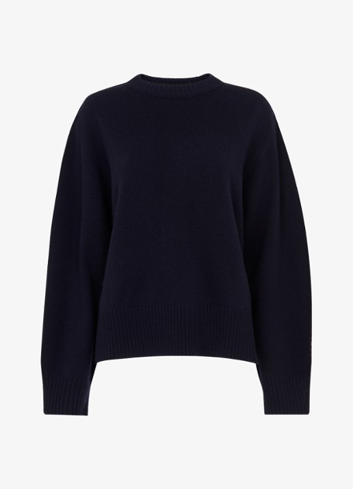 Whistles Fijngebreide trui met streep detail - voorkant 4 donkerblauw